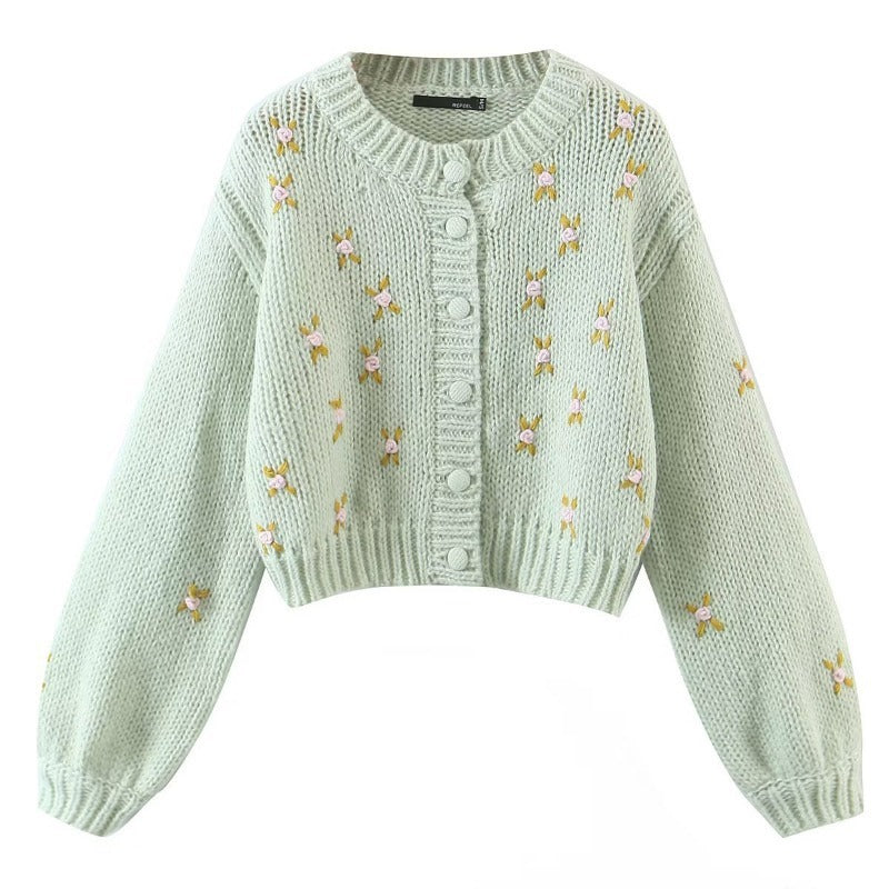 Elegant Floral Embroidery Buttons Cardigan