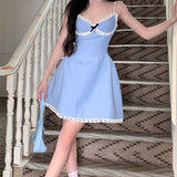 Lace Trim Blue Summer Dress