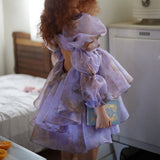 Purple Garden Sweet Girl Dress Puff Sleeve Dress