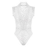 White Lace Floral Hollow Bodysuit