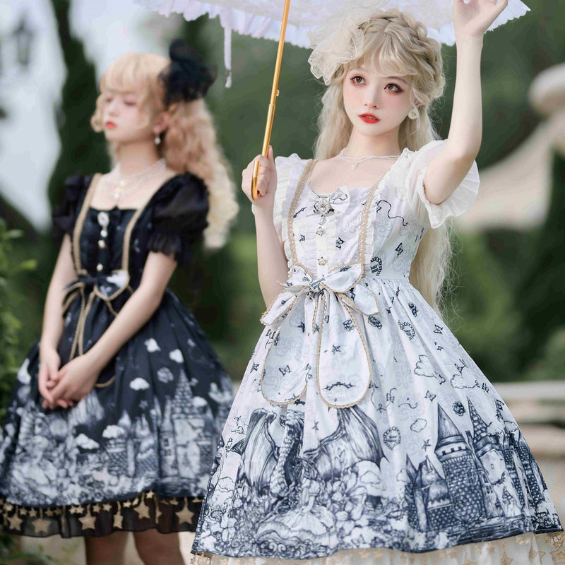 Dragon Slayer Gothic Lolita Dress - anime, anime girl, castle, castles, dragon