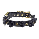 Black Gold Spiked Flower Collar Choker Fetish Petplay Bondage BDSM Kink Vegan Leather 