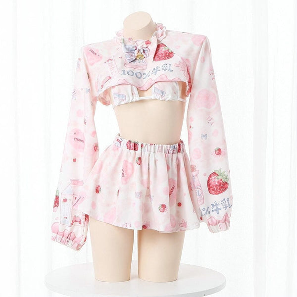 Strawberry Cow Cosplay Lingerie DDLG Playground Pink & White 
